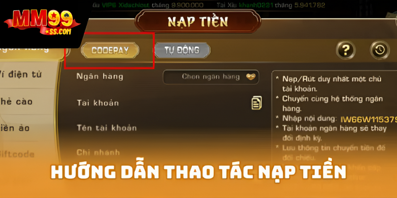 Hướng dẫn thao tác nạp tiền